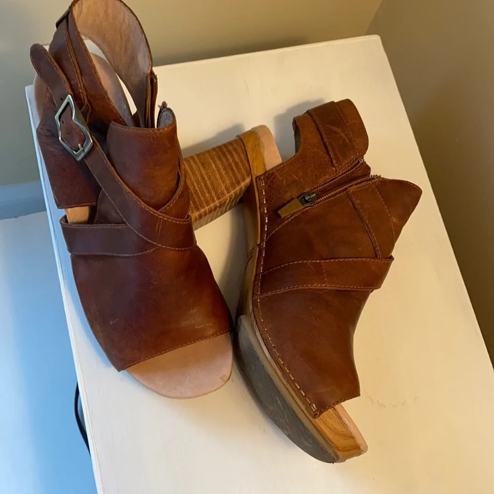 Dansko Brown Leather Open-Toe Block Heel Sandals
